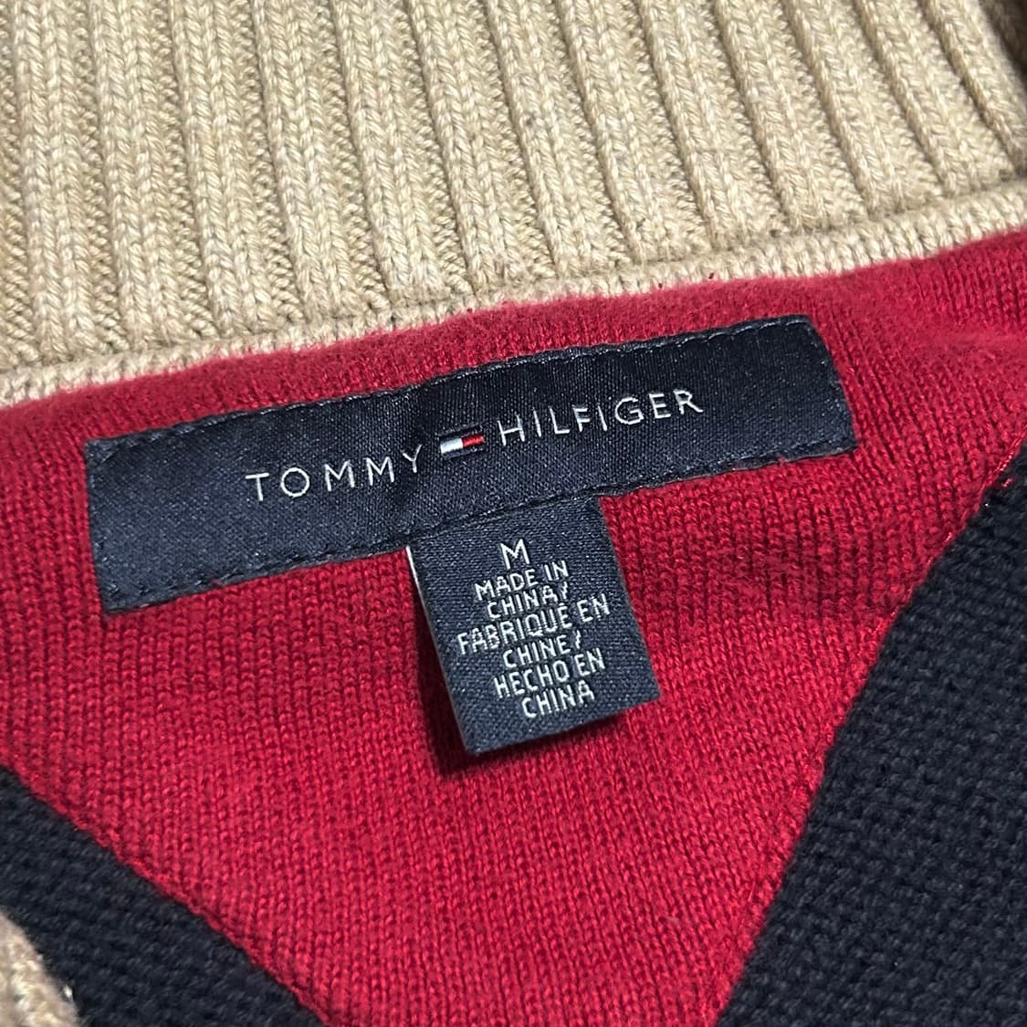 [L] Tommy 타미힐피거 네이비 반집업 배색 코튼 니트 상품이미지3