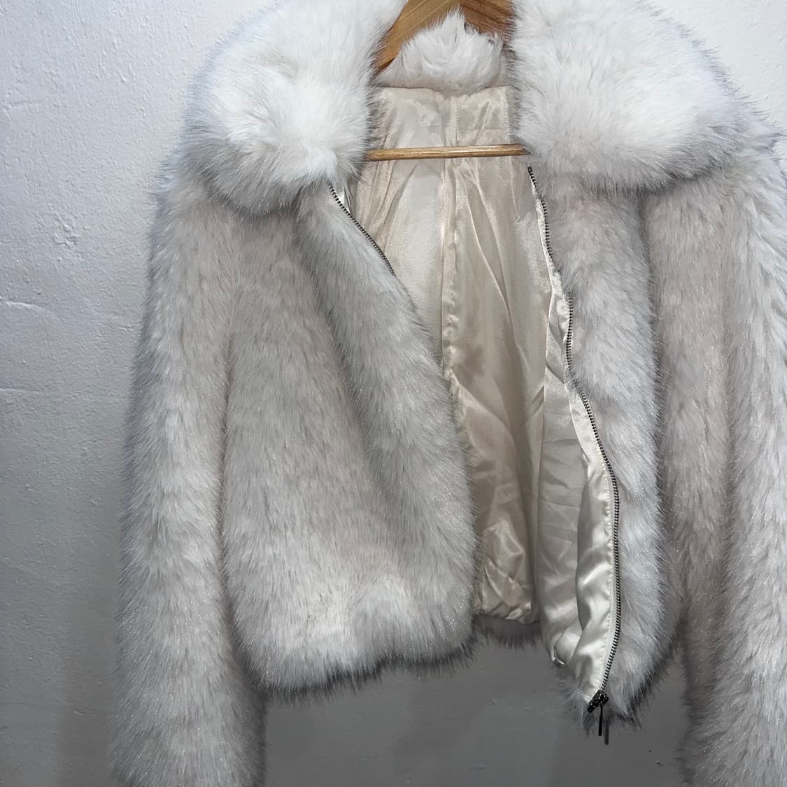 화이트 집업 페이크 크롭 퍼자켓M-L 상품이미지9