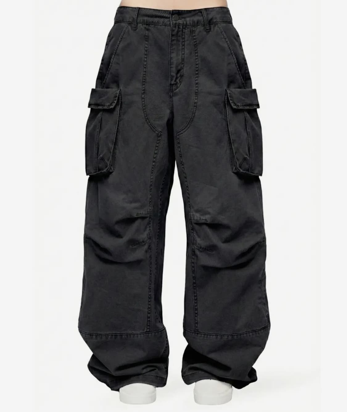 밈더워드로브 더블 니 파라슈트 카고 팬츠_블랙 상품이미지3