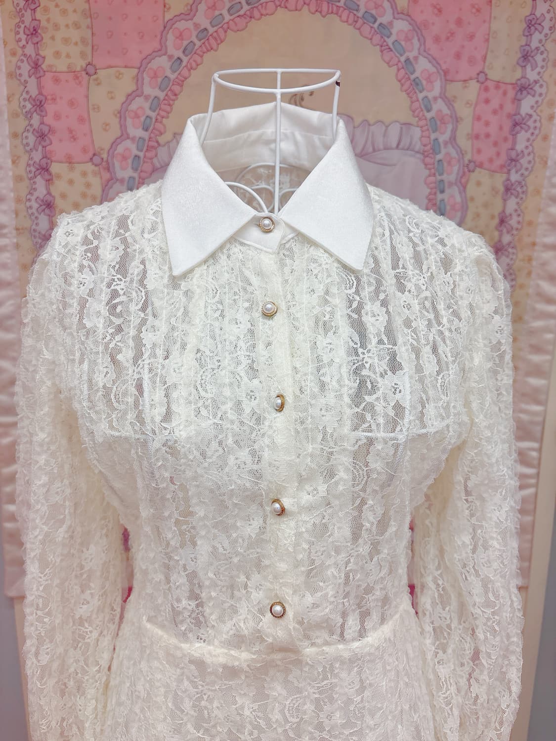 화이트 레이스 셔츠 카라 미니 원피스 상품이미지2