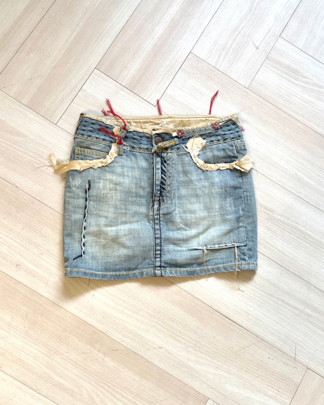 [ELVIS] patch stitch denim mini skirt 상품이미지1