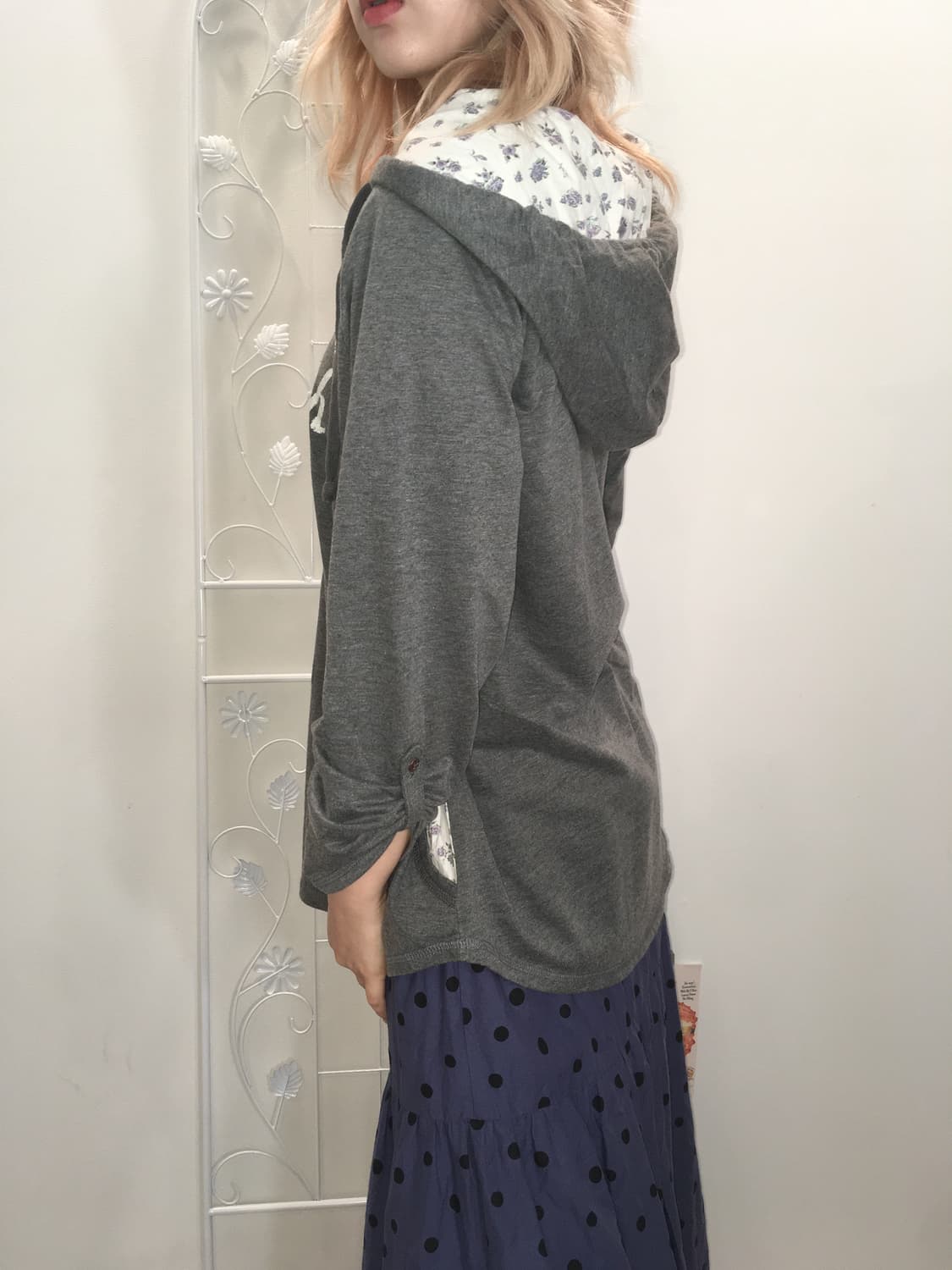 jpn vintage charcoal floral hood pocket  상품이미지5