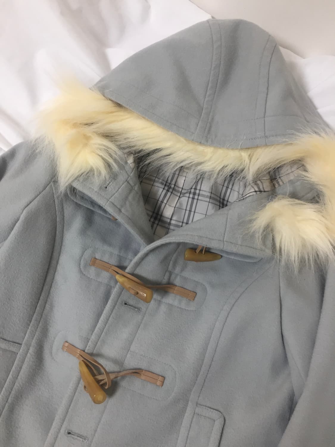 빈티지 퍼 후드 체크 떡볶이 숏코트 상품이미지2