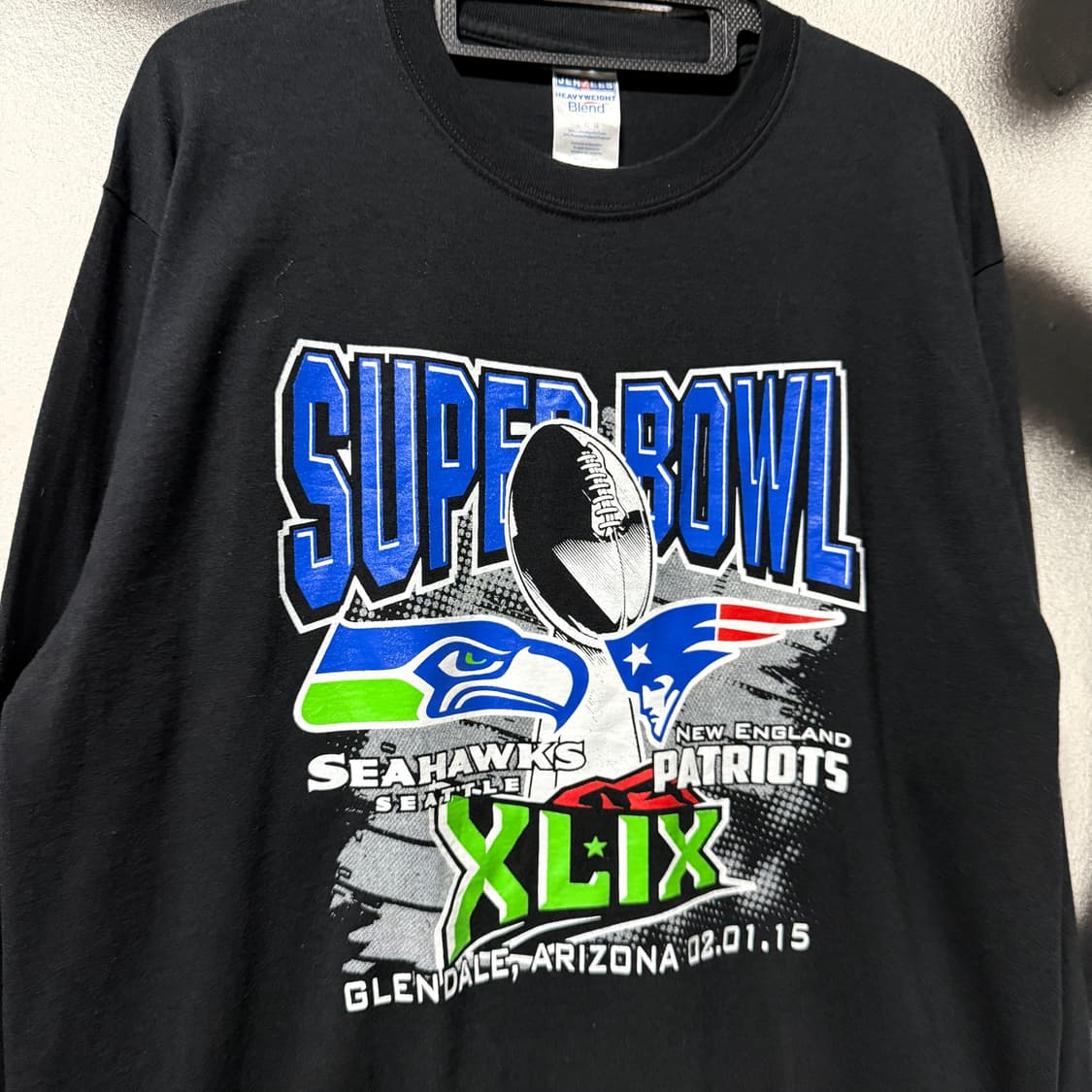 Jerzees 슈퍼볼 씨호크 페트리어트 빅 프린팅 롱슬리브 티셔츠 상품이미지3