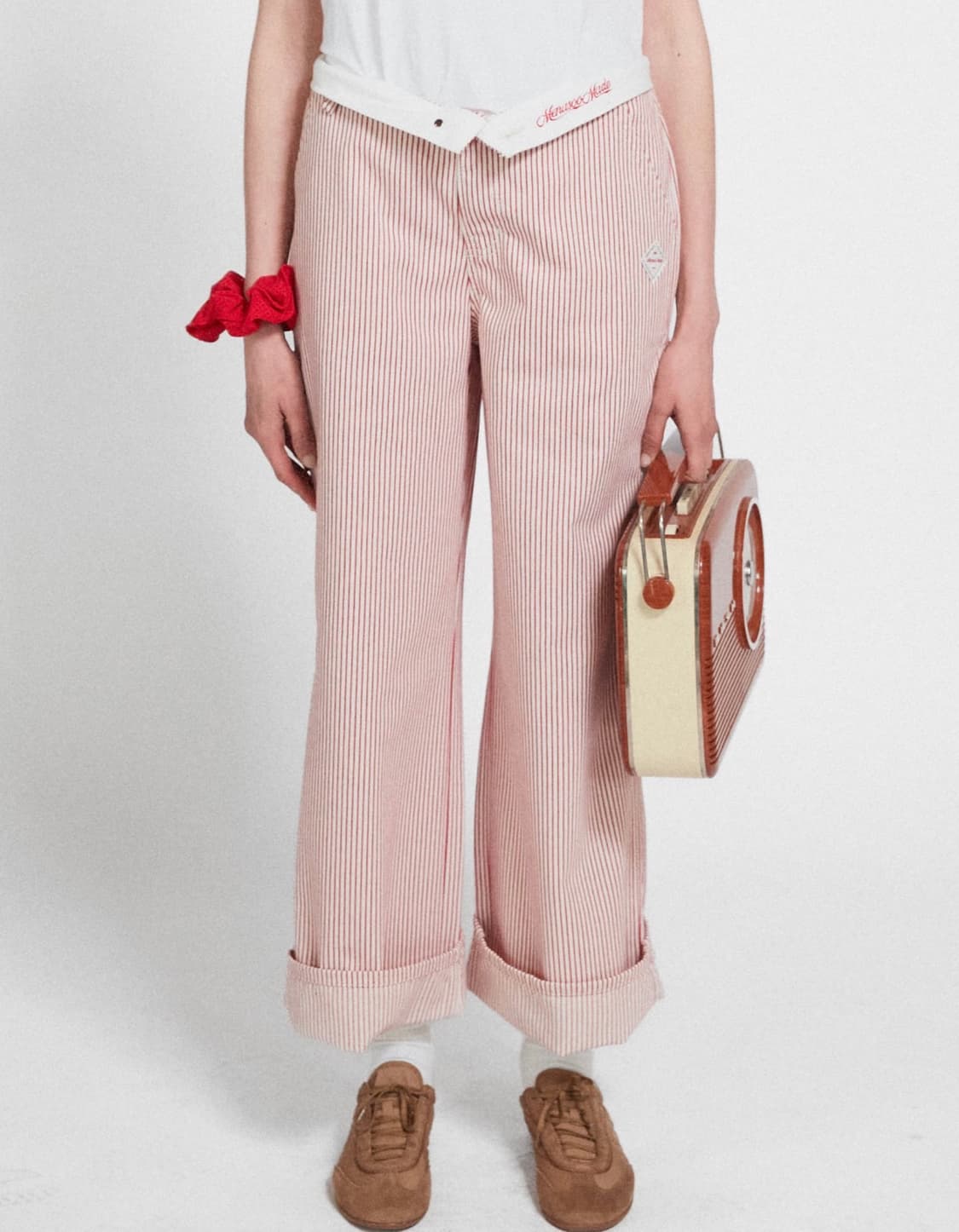 미나수 레드스트라이프 코튼 와이드팬츠 (S-M) 상품이미지3