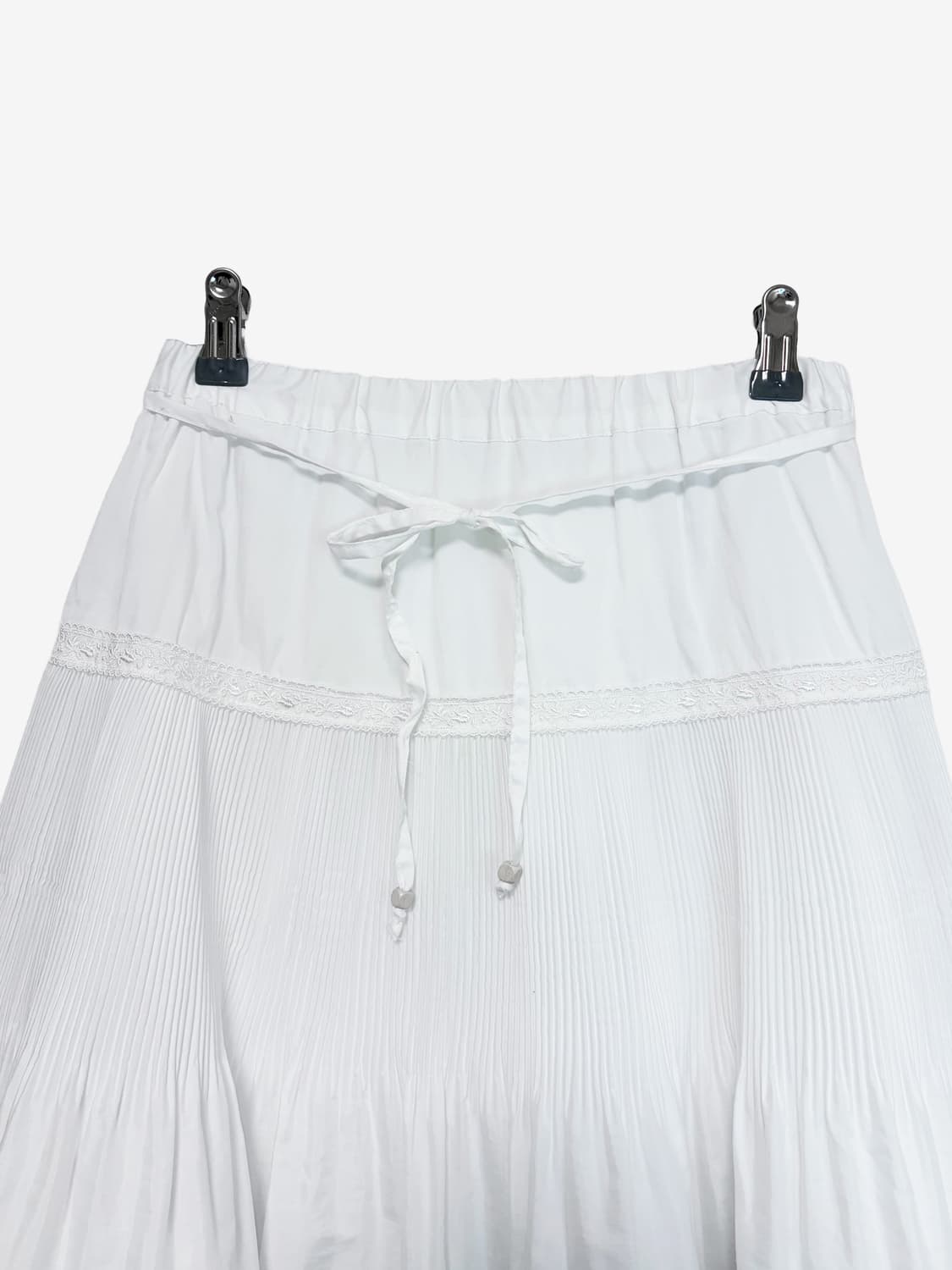 Lace Trim Pleated Midi Skirt - White 상품이미지5
