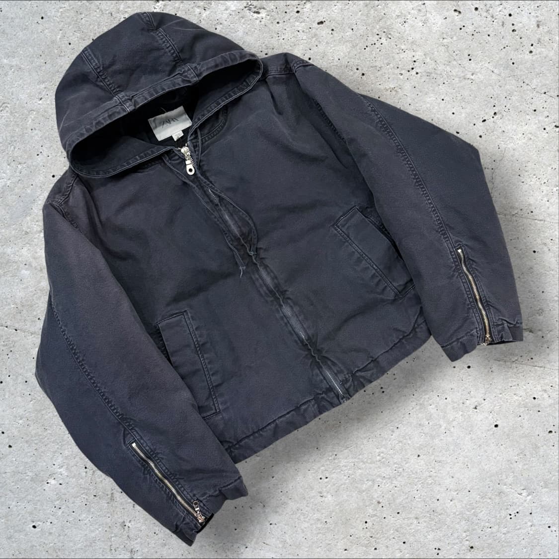 [L] 자라 워크 자켓 워싱 후드 집업 블랙 점퍼 D416 상품이미지1