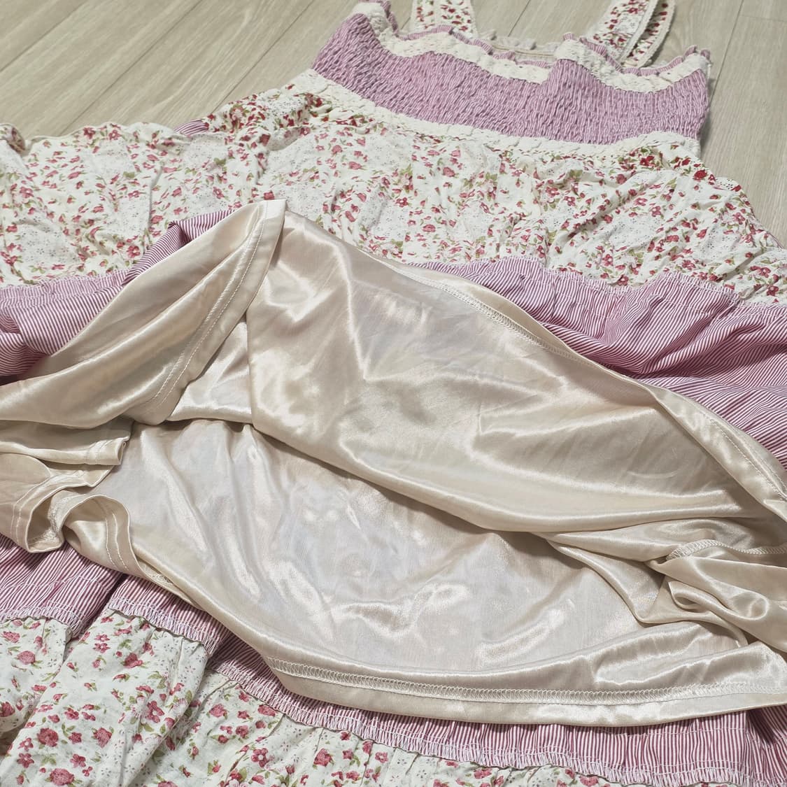 모리걸st 로즈 패치워크 캉캉 슬리브리스 롱원피스 상품이미지3