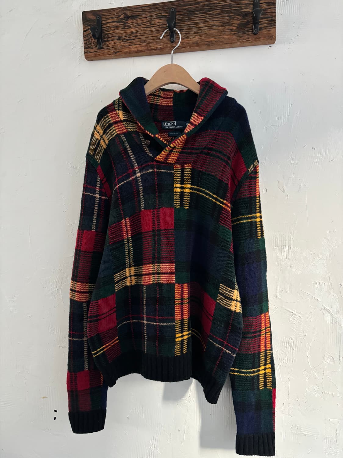 Polo 폴로 랄프로렌 타탄체크 울100 숄카라 후드 니트 상품이미지2