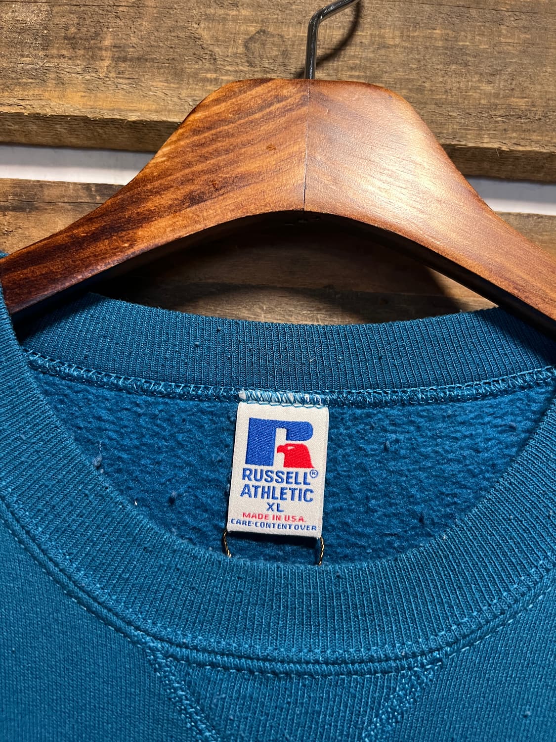 [XL]90's 러셀 USA Made LBI CREW 블루그린 스웻셔츠 상품이미지2