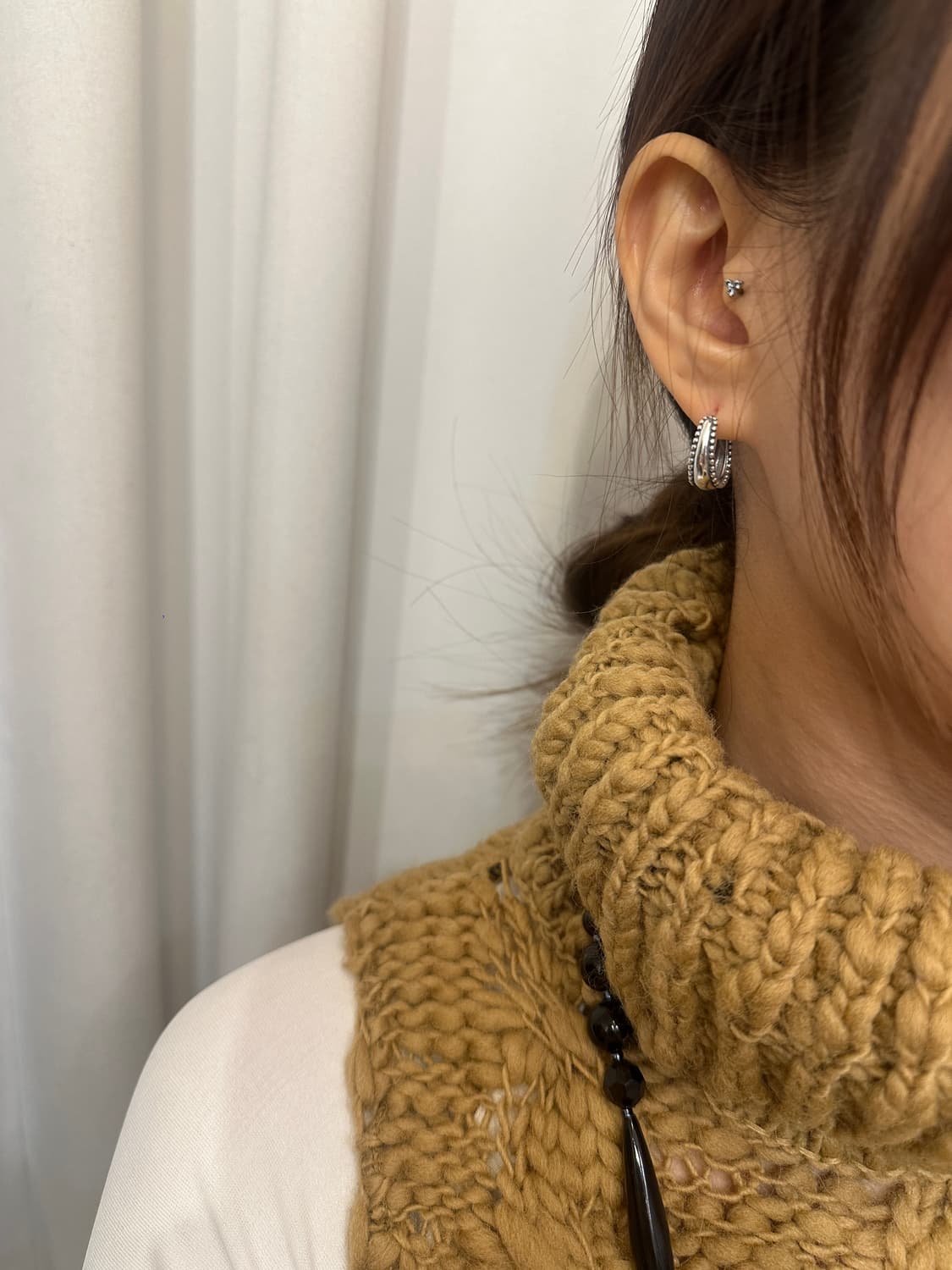 Beaded Edge Hoops 925Silver Earring 상품이미지5