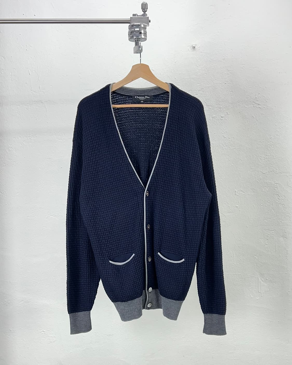 90s 크리스찬 디올 네이비 와플 배색 니트 가디건 상품이미지1