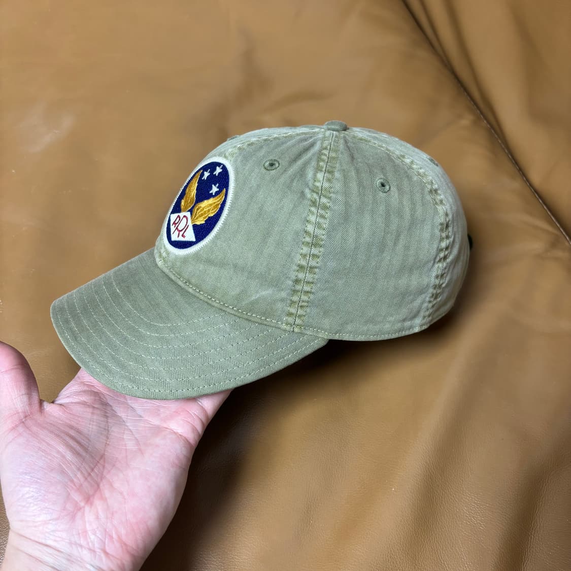 RRL 더블알엘 랄프로렌 폴로 윙로고 6패널 볼캡 모자 워시드 카키 상품이미지4