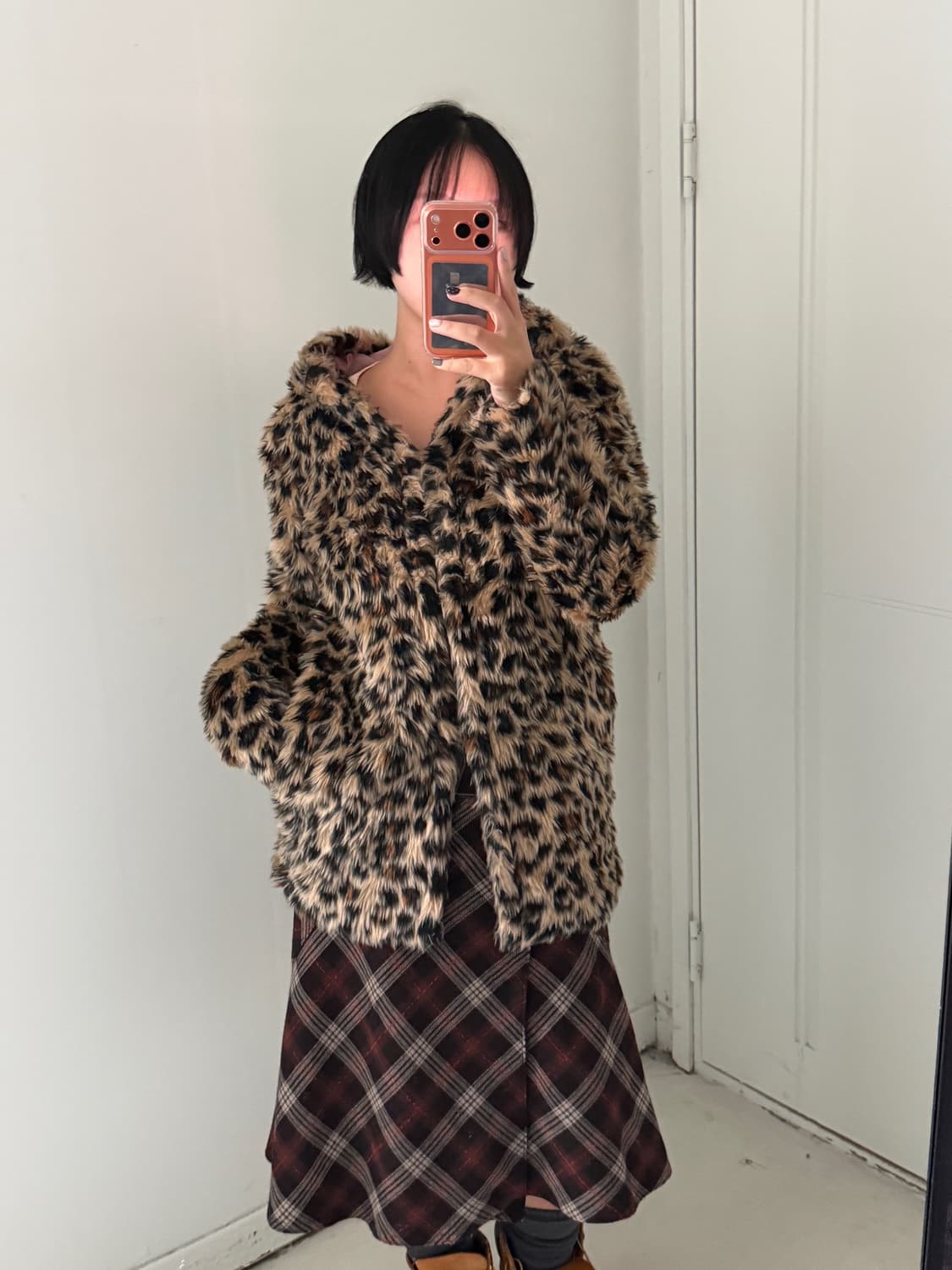 일본빈티지 레오파드 퍼 후드자켓 상품이미지2