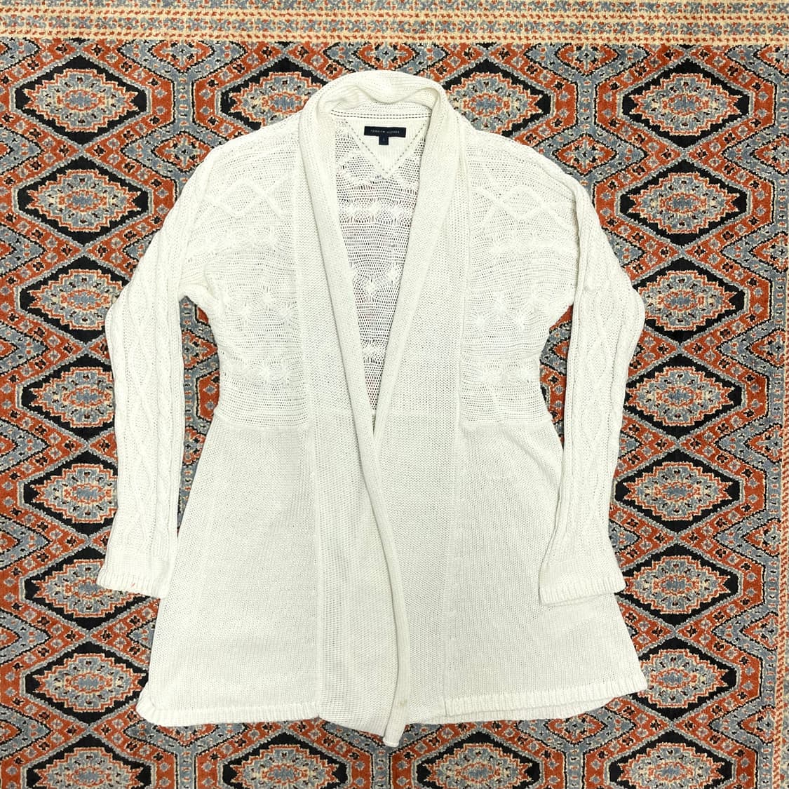 타미힐피거 화이트 니트 메쉬 가디건 여성S 상품이미지1
