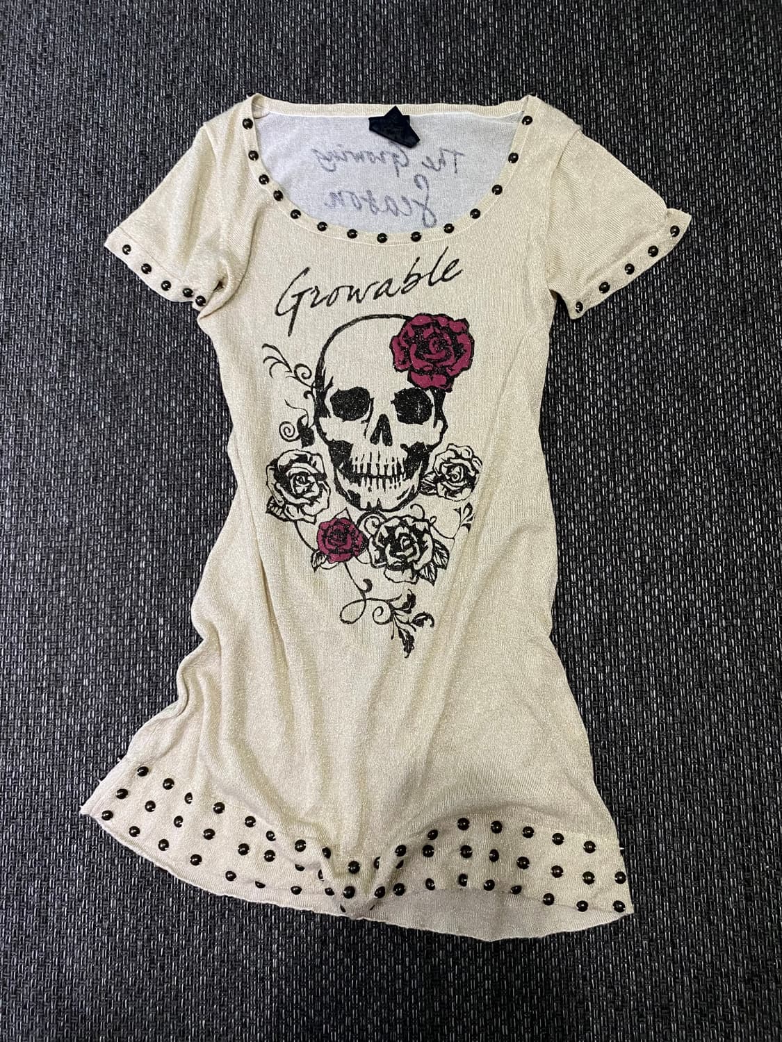 [ZELOS] Skull Print Stud Detail Tee 펑크 상품이미지1