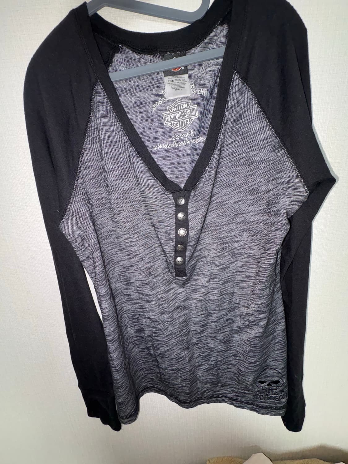 할리데이비슨 블랙/그레이 헨리넥 긴팔티 롱슬리브 상품이미지1