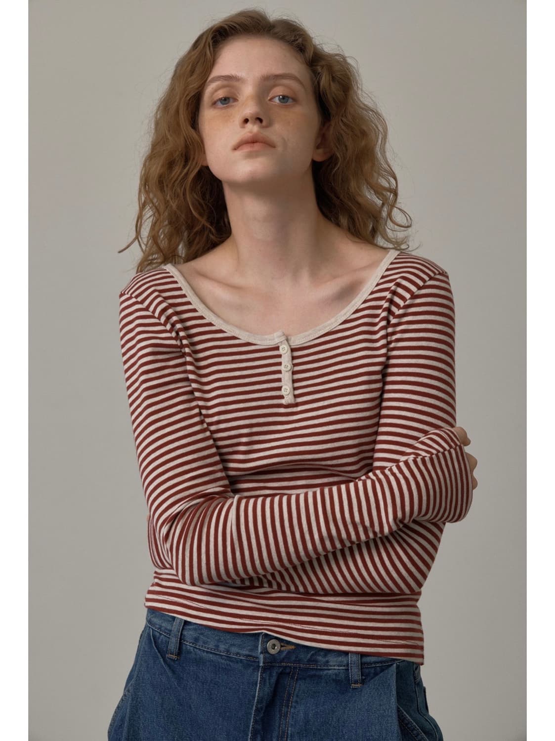 코어드 Stripe scoop t-shirt (wine) 상품이미지2