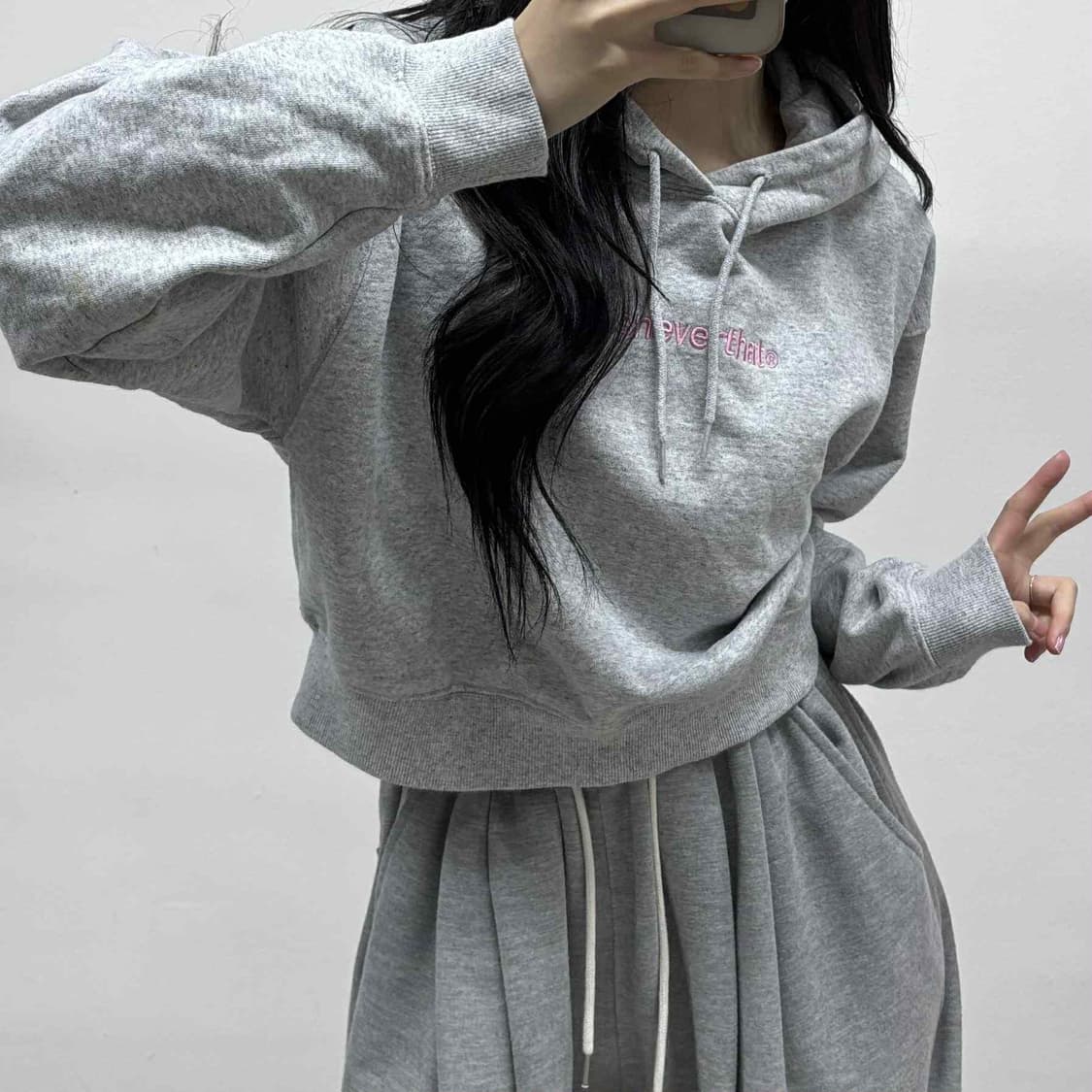 디스이즈네버뎃 시그니처 그레이 걸즈 세미크롭 후드티(M) 상품이미지1
