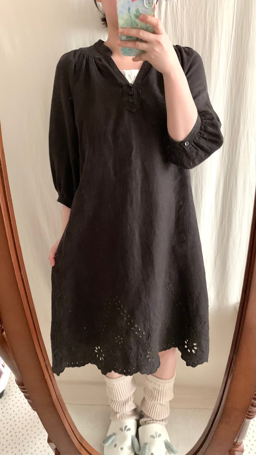 브라운 모리 펀칭 자수 원피스 상품이미지4