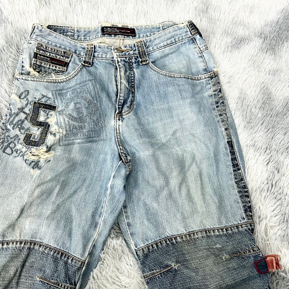 후부 그런지 디테일 더블니 와이드 데님 팬츠 상품이미지7