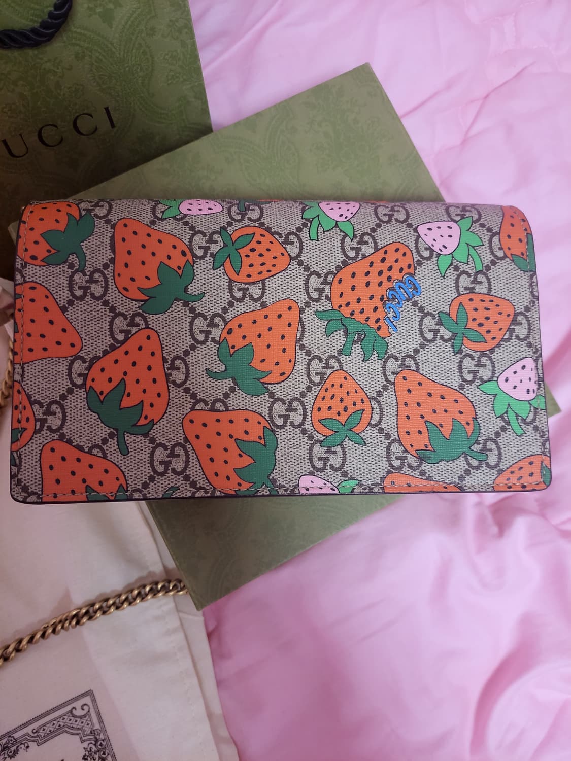 정품)급처미사용새상품!구찌 스트로베리 딸기 WOC거울핑크공주가방 크로스백 상품이미지8