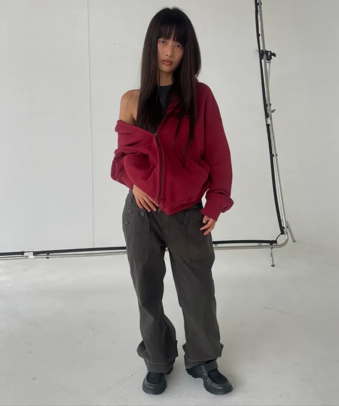 웰빙익스프레스 후드집업 Logo Patch Zip Up Burgundy 상품이미지3