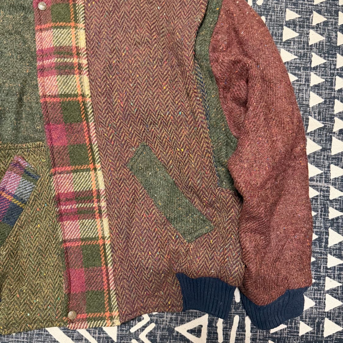 체크 패턴 패치워크 울 봄버 자켓 상품이미지4