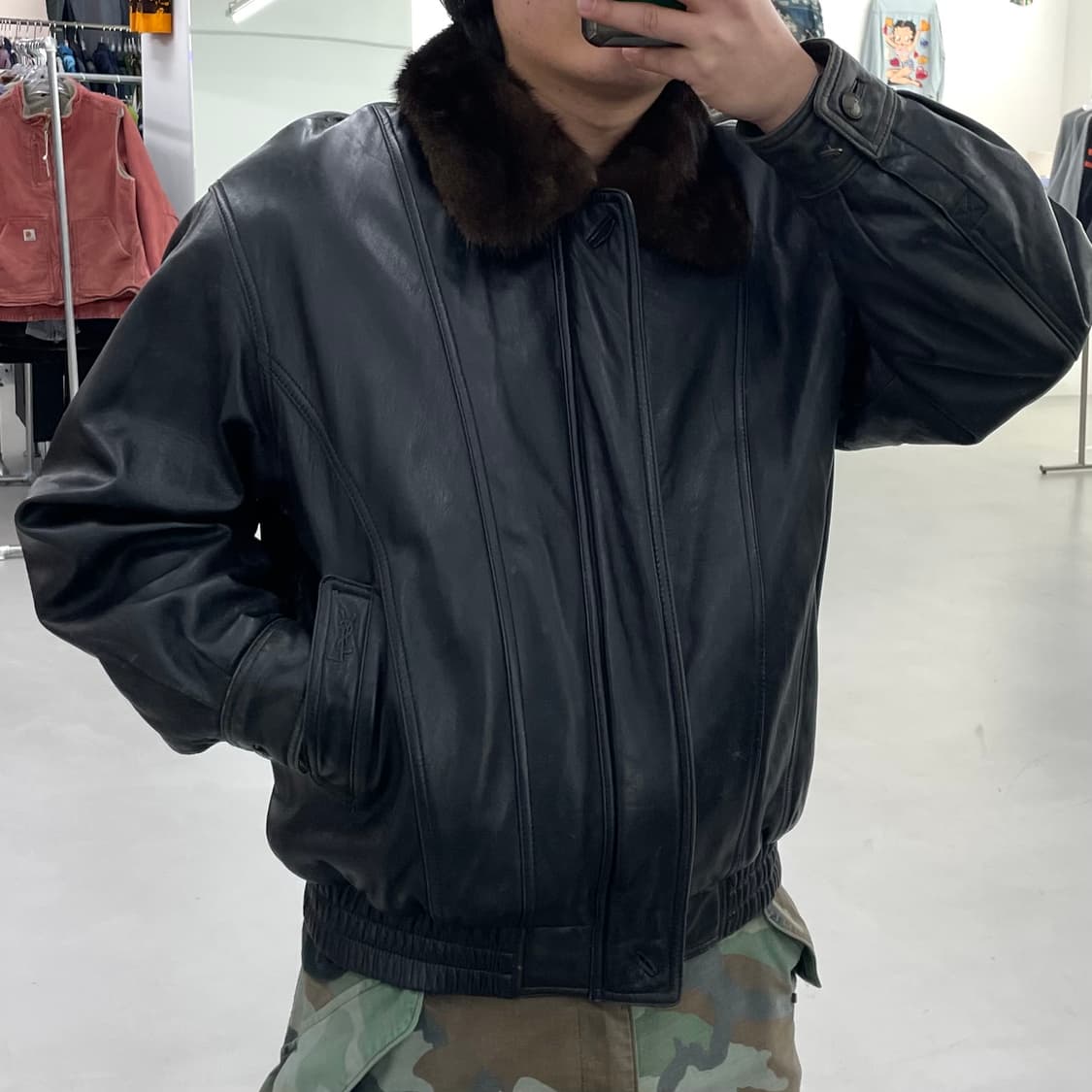 입생로랑 90s 리얼레더 양가죽 퍼 봄버 가죽자켓 상품이미지2
