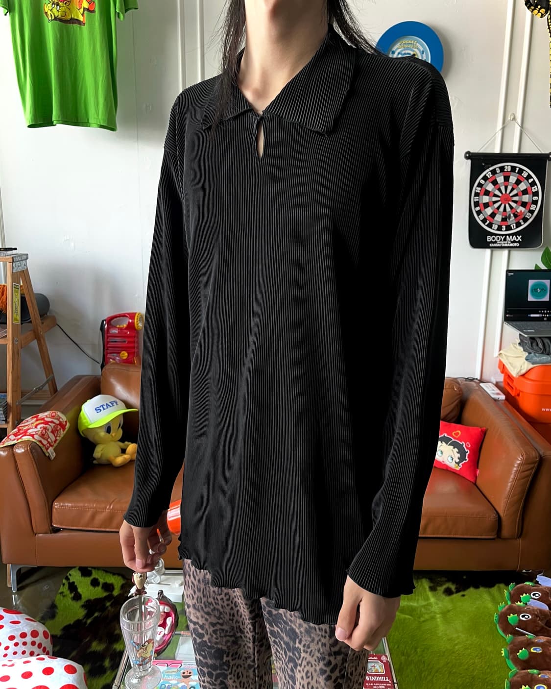 JPN Vintage Black Pleats PK Long-Sleeve 상품이미지2