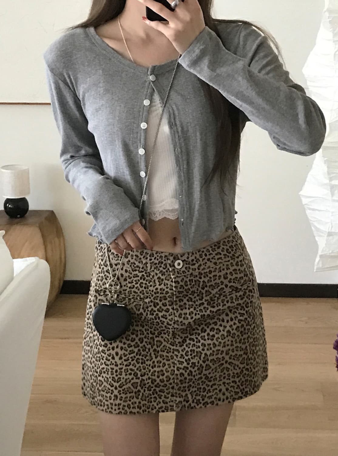 미니포에 헤이브 그레이 가디건 펀칭 모리걸 상품이미지2