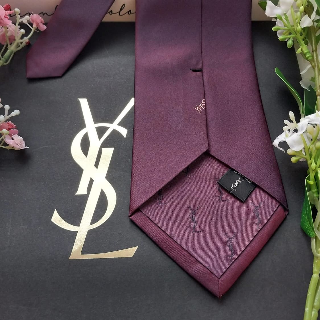 입생로랑 실크 와인 솔리드 넥타이 9.6cm A+~A등급 K1905
 상품이미지7
