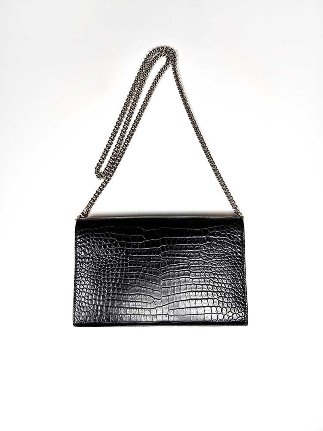 Saint Laurent 생로랑 블랙 크로커다일 케이트 은장 체인 WOC 상품이미지9