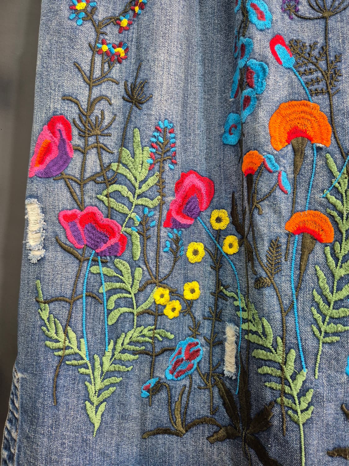 꽃 자수 데님 롱 스커트 프리  66 77 88 상품이미지6