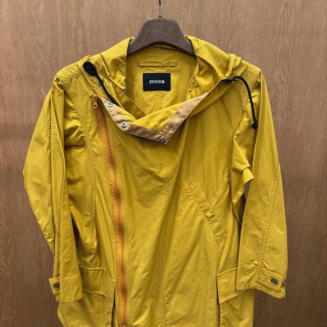 주카 아노락 파카 코트 언발란스 집업 후드 스트링 디테일 루즈핏 머스타드 상품이미지4