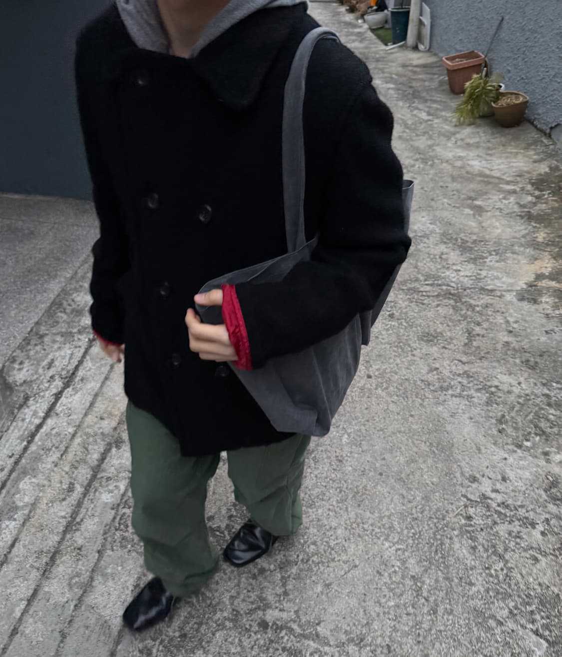 (예약)꼼데가르송 옴므 축융 울 피코트 블랙 L 상품이미지5