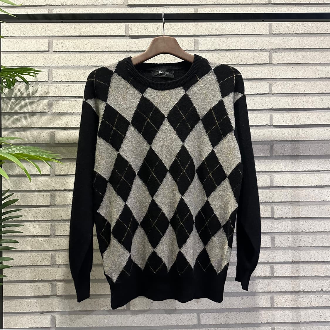 JPN VINTAGE 아가일 패턴 니트 소매배색 디테일 블랙 상품이미지2