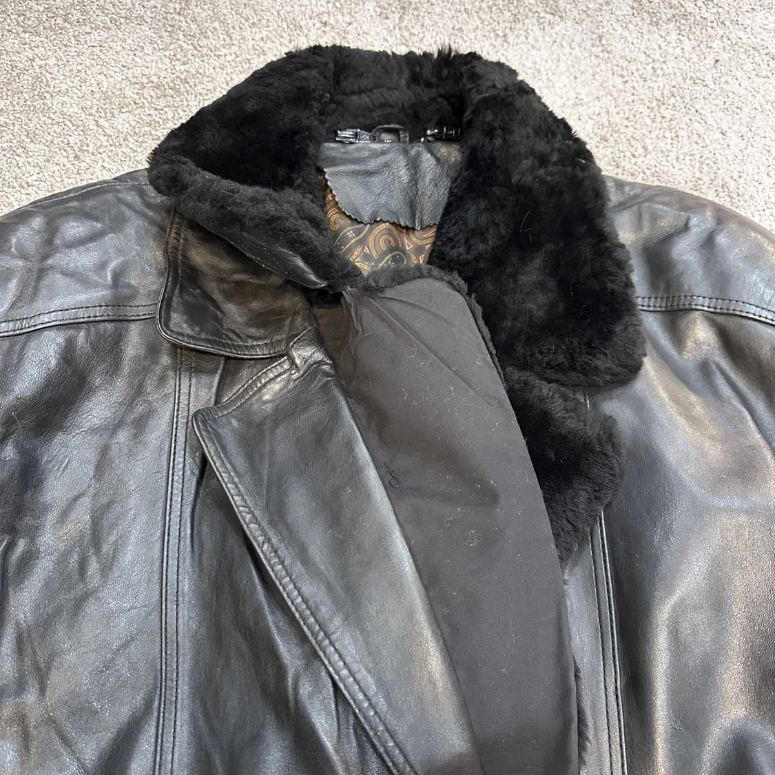 빈티지 양가죽 퍼 트리밍 벨티드 자켓XL 상품이미지5