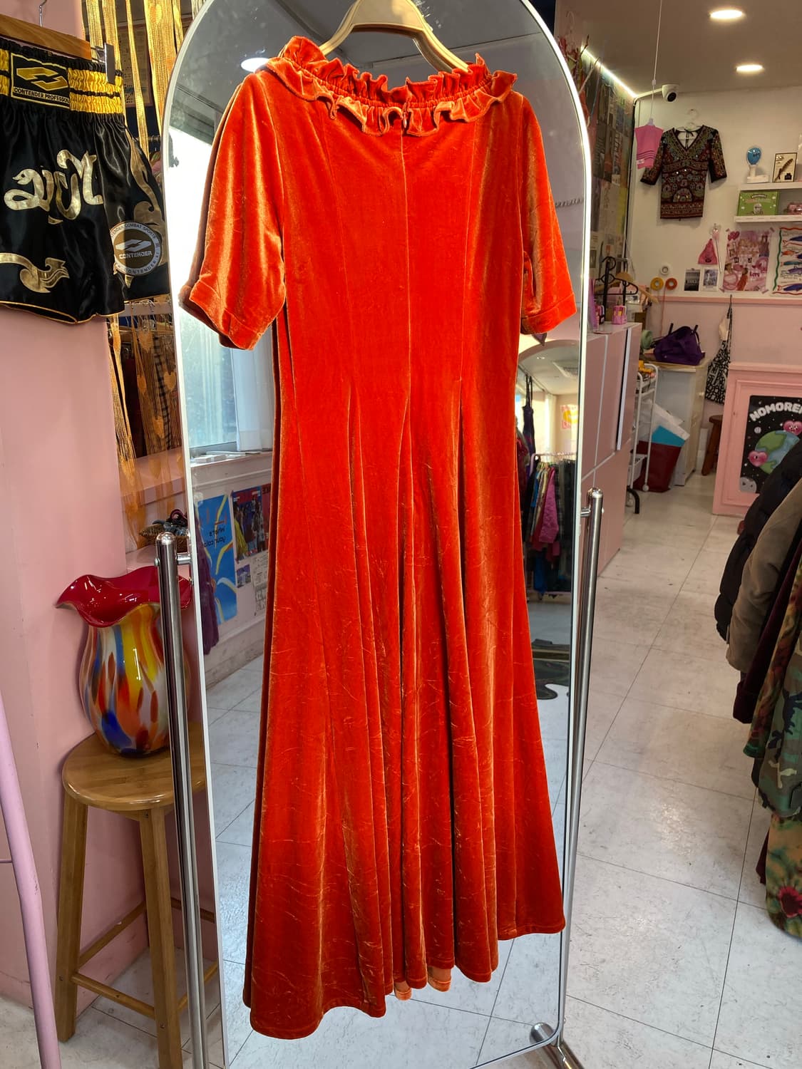 오렌지 벨벳 레이스 롱 원피스 상품이미지6