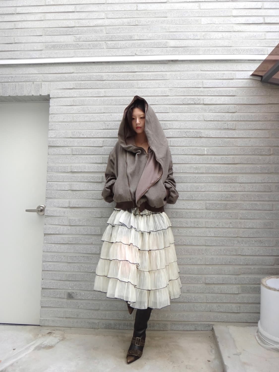 Multi way lining zip up jacket / brown 상품이미지1