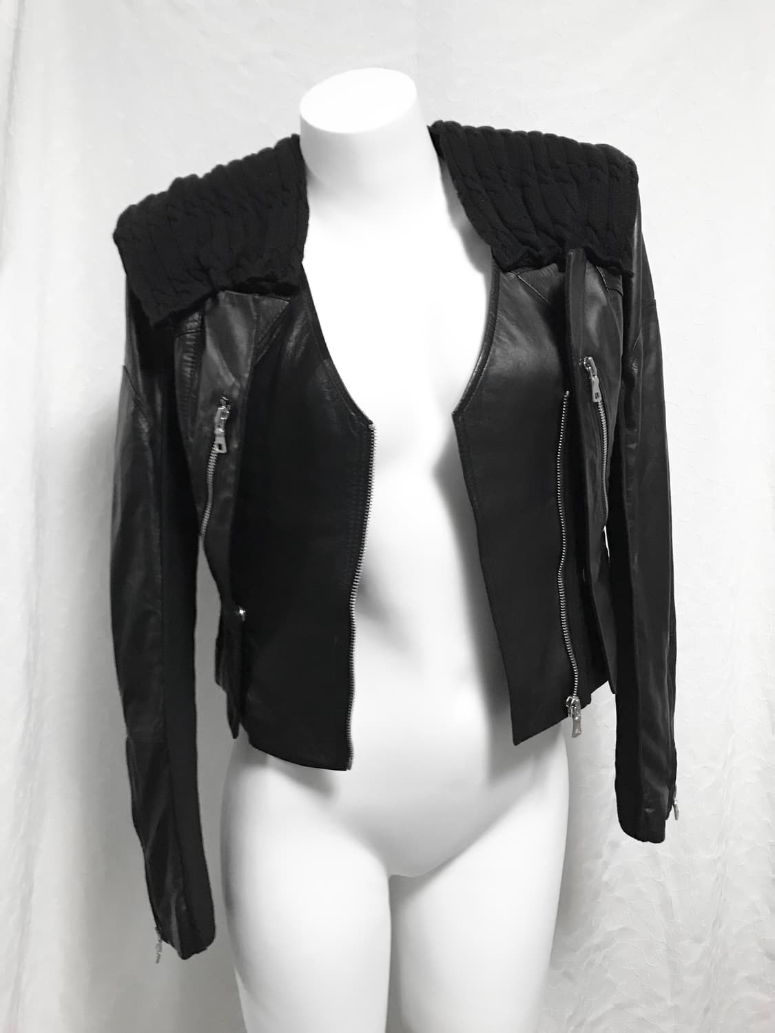 빈티지 아카이브 니트 레이어드 레더 자켓 상품이미지3