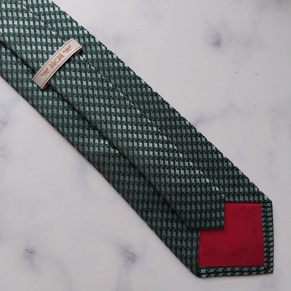 MCM 엠씨엠 실크 그린 패턴 넥타이 8.8cm A+등급 K2773 상품이미지8