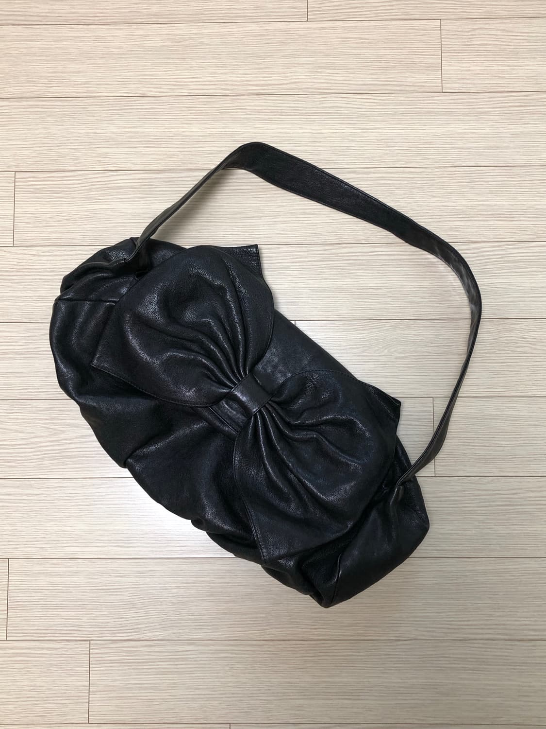 2way 검정 리본 가죽 가방 레더 숄더백 크로스백 상품이미지1