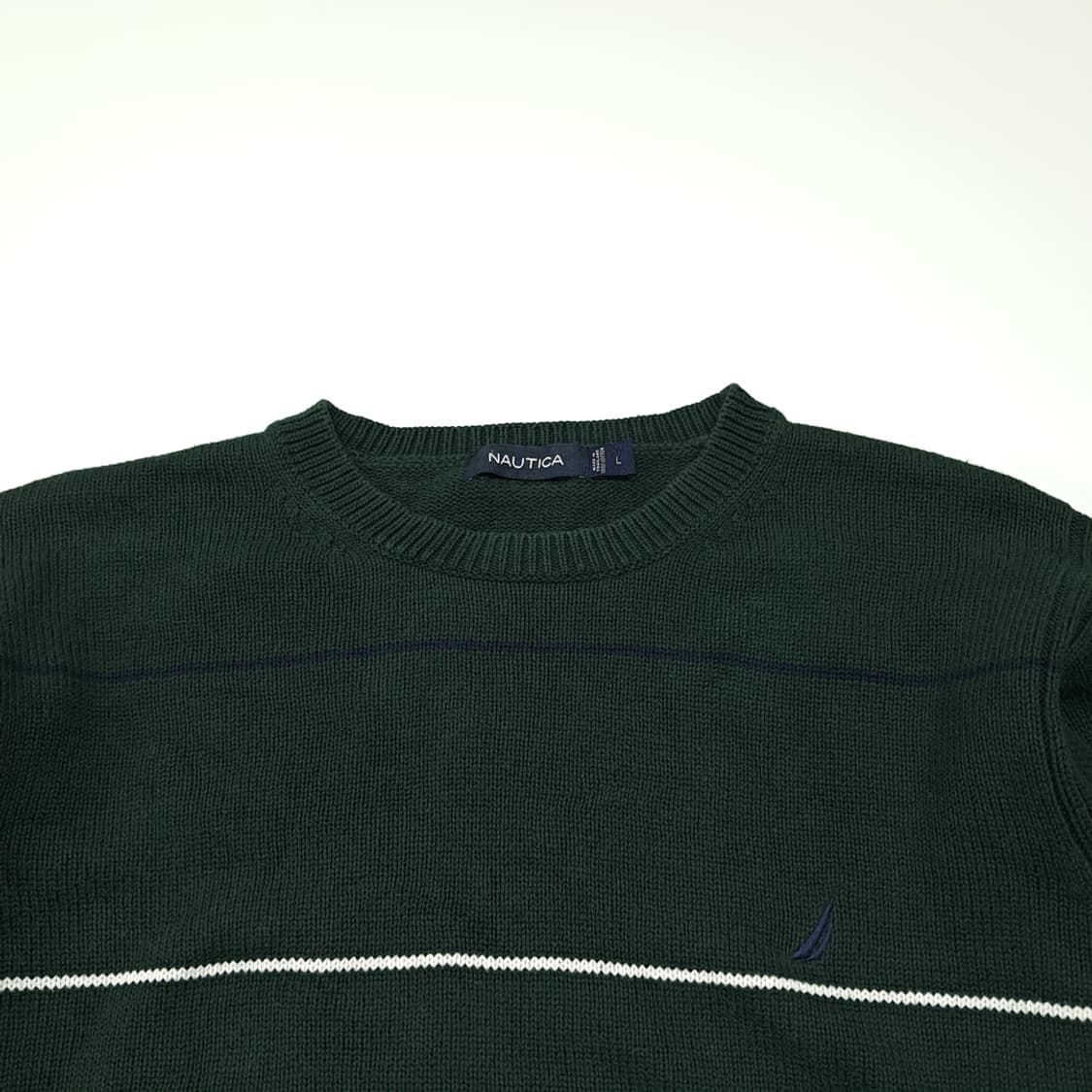 CL268 L 노티카 00s 코튼 스트라이프 다크그린 니트 스웨터 상품이미지2