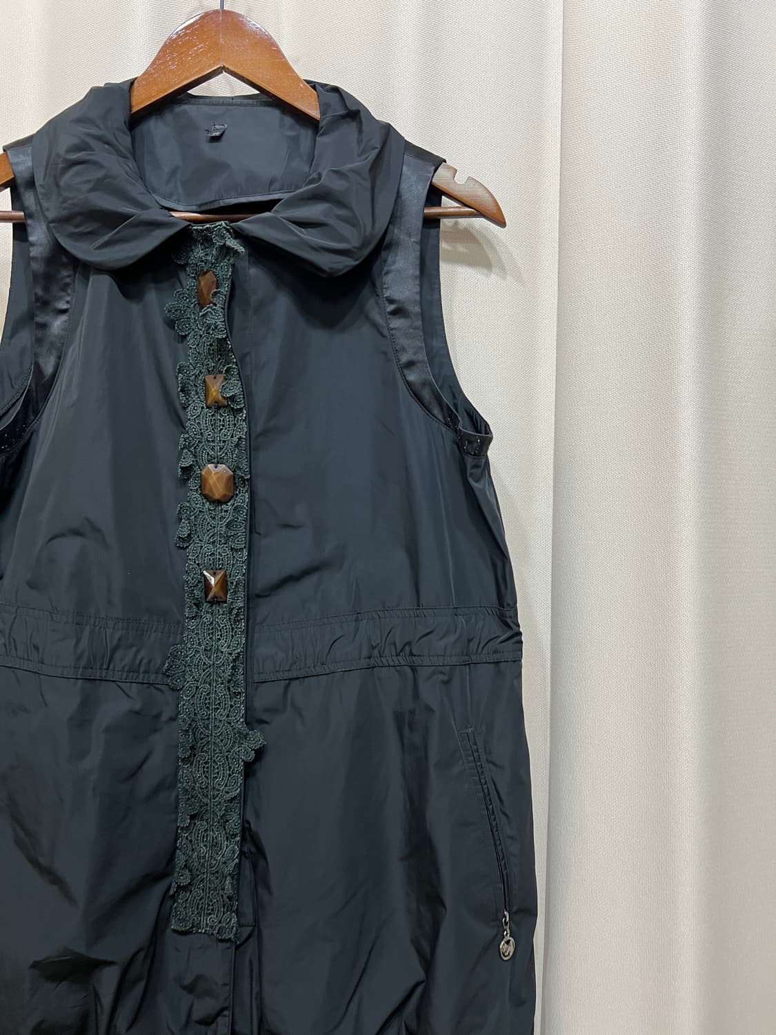 빈티지 여성 왕버튼 카라 롱 바람막이 베스트 자켓  상품이미지3