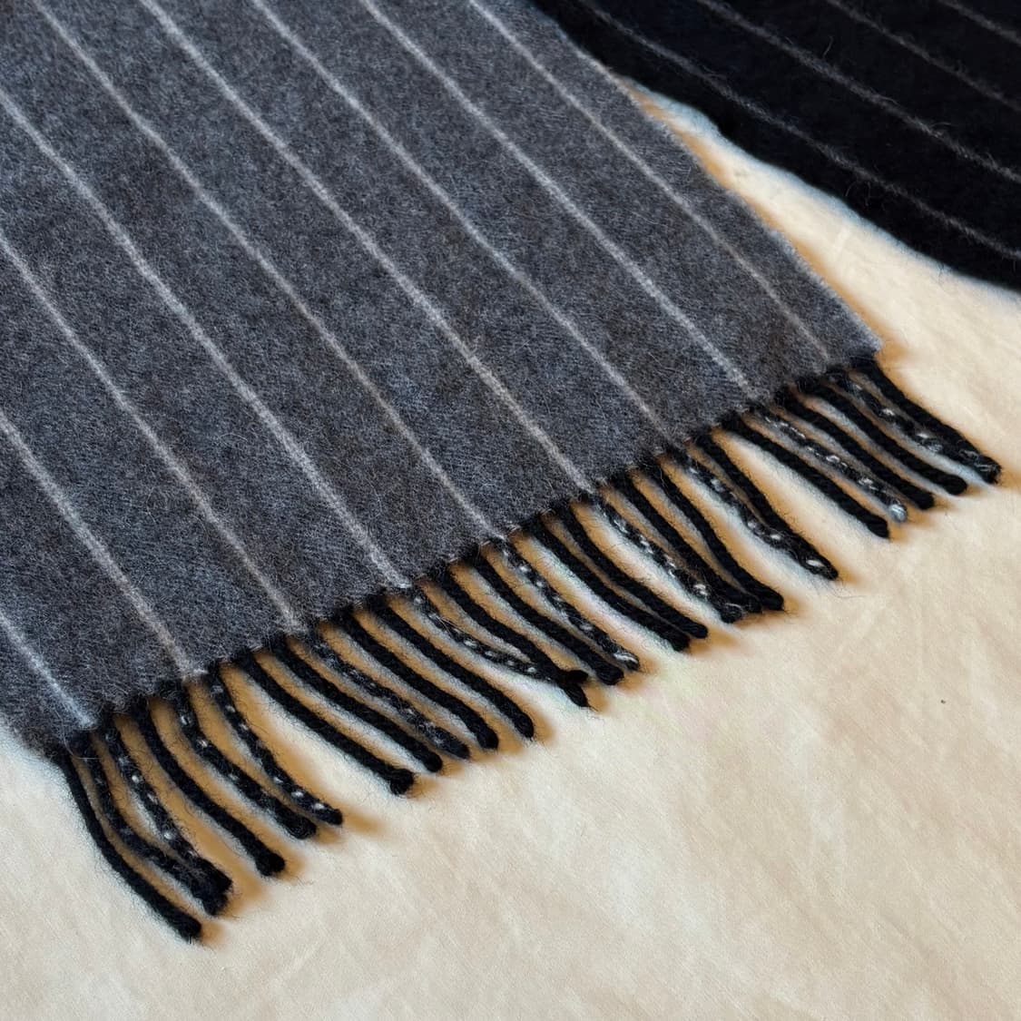 Scotland 울 앙고라 블랙 그레이 스트라이프 머플러 상품이미지6