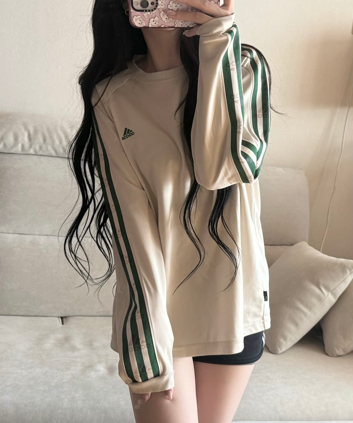 아디다스 일본 베이지 그린 긴팔 상품이미지1