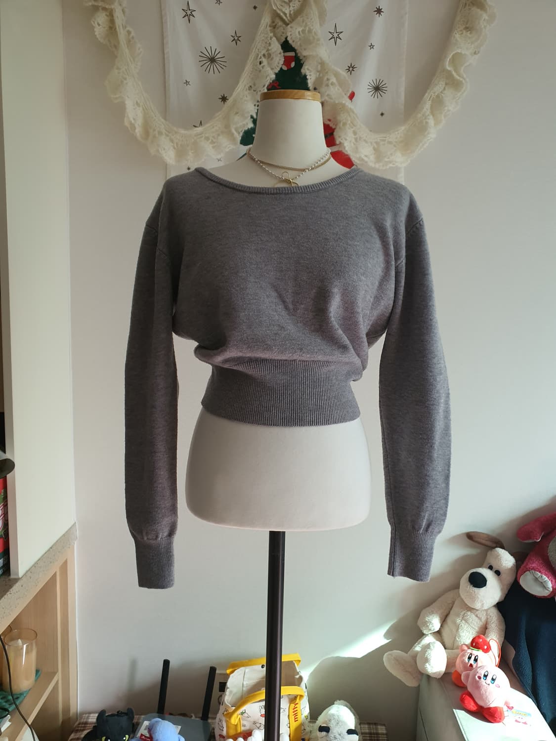 [빈티지] 회색 긴팔 니트 크롭 상의 상품이미지1