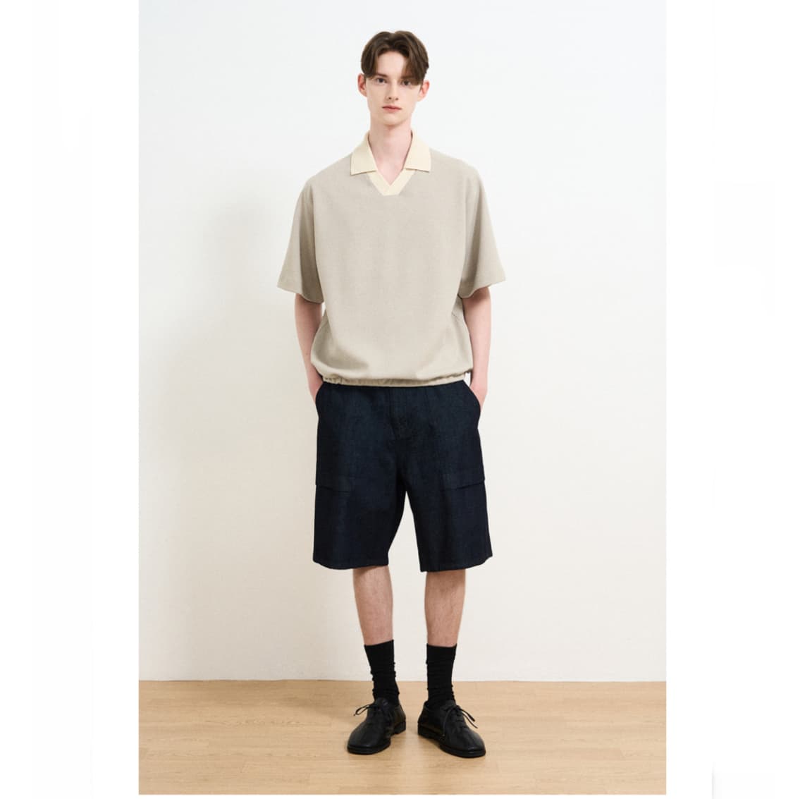 110) 타임옴므 한섬 루즈핏 반팔 카라니트 상품이미지1