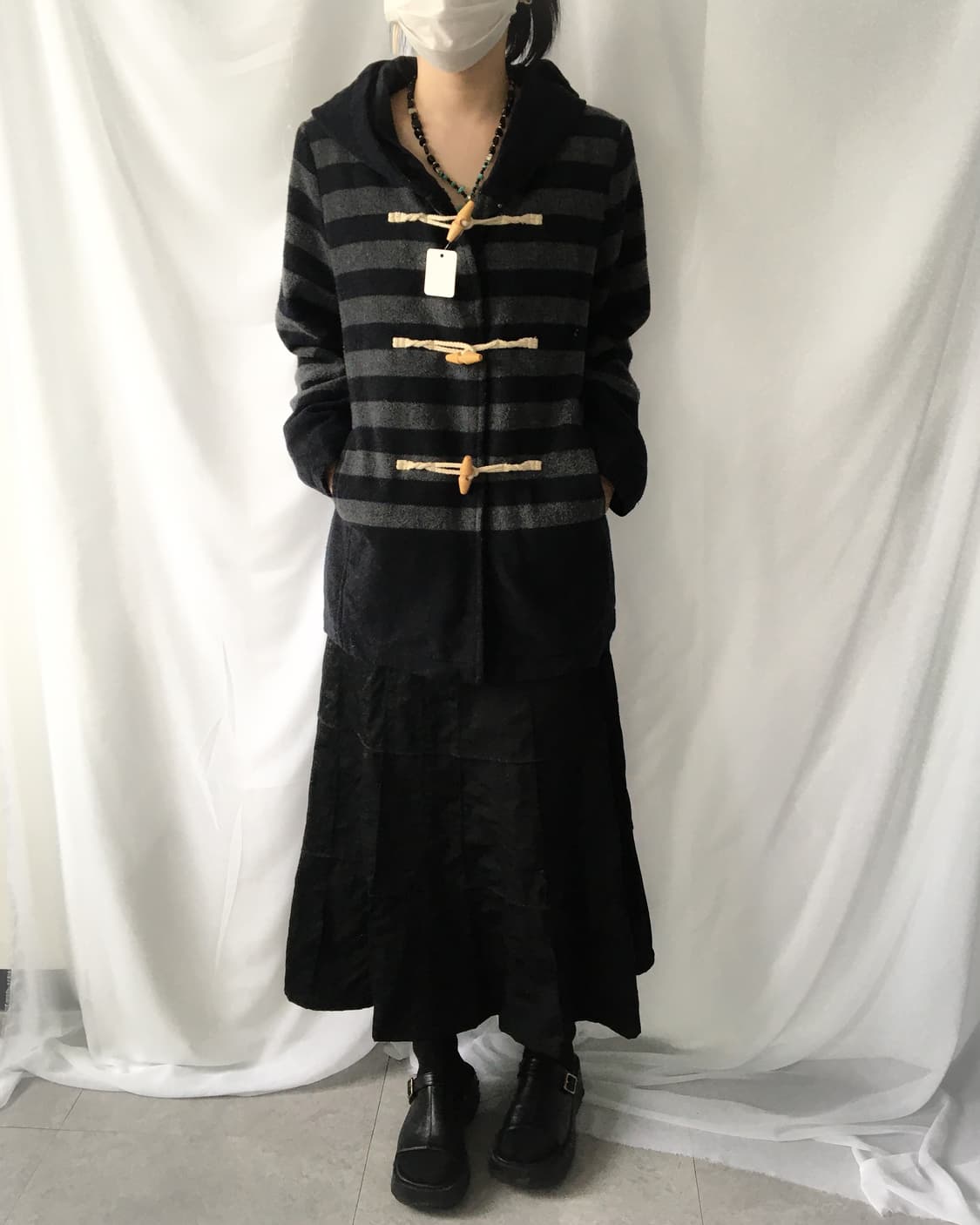 Stripe pattern duffle button hood coat 상품이미지8